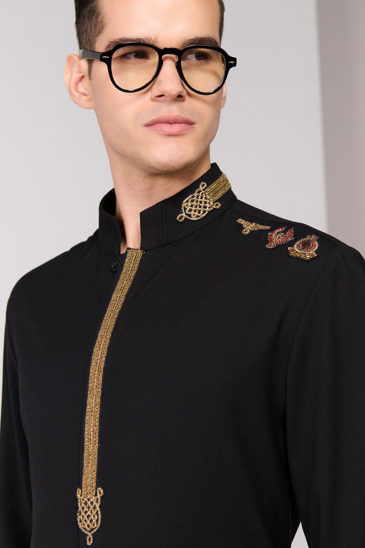 Shantanu & Nikhil Menswear Black Insignia Shirt indian designer wear online shopping melange singapore 