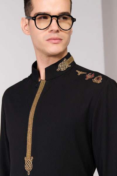 Shantanu & Nikhil Menswear Black Insignia Shirt indian designer wear online shopping melange singapore 