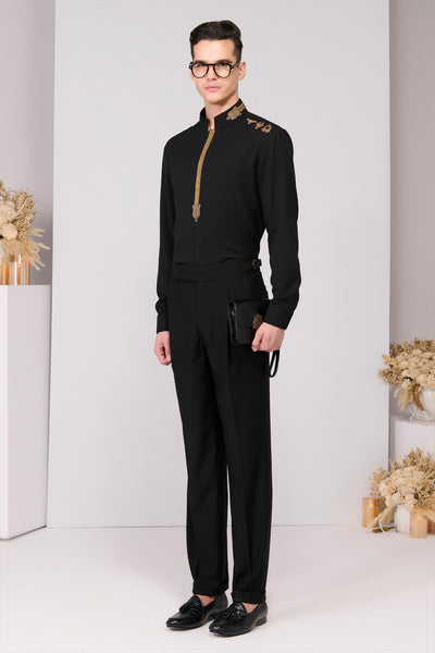 Shantanu & Nikhil Menswear Black Insignia Shirt indian designer wear online shopping melange singapore 