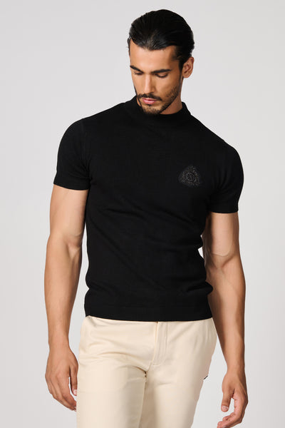Shantanu & Nikhil Menswear Black Knit T-shirt indian designer wear online shopping melange singapore
