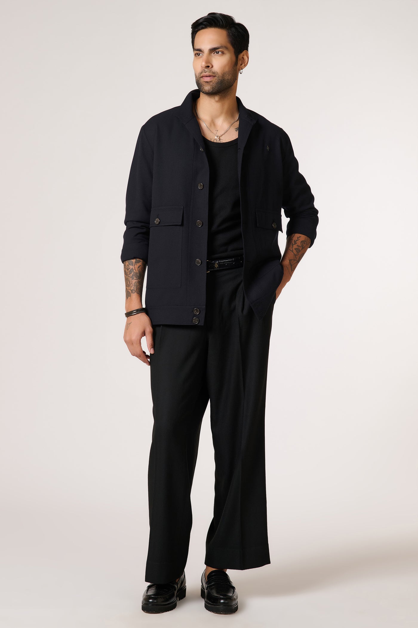 Black Linen Utility Shacket