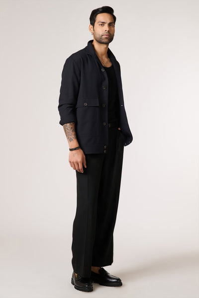 Black Linen Utility Shacket