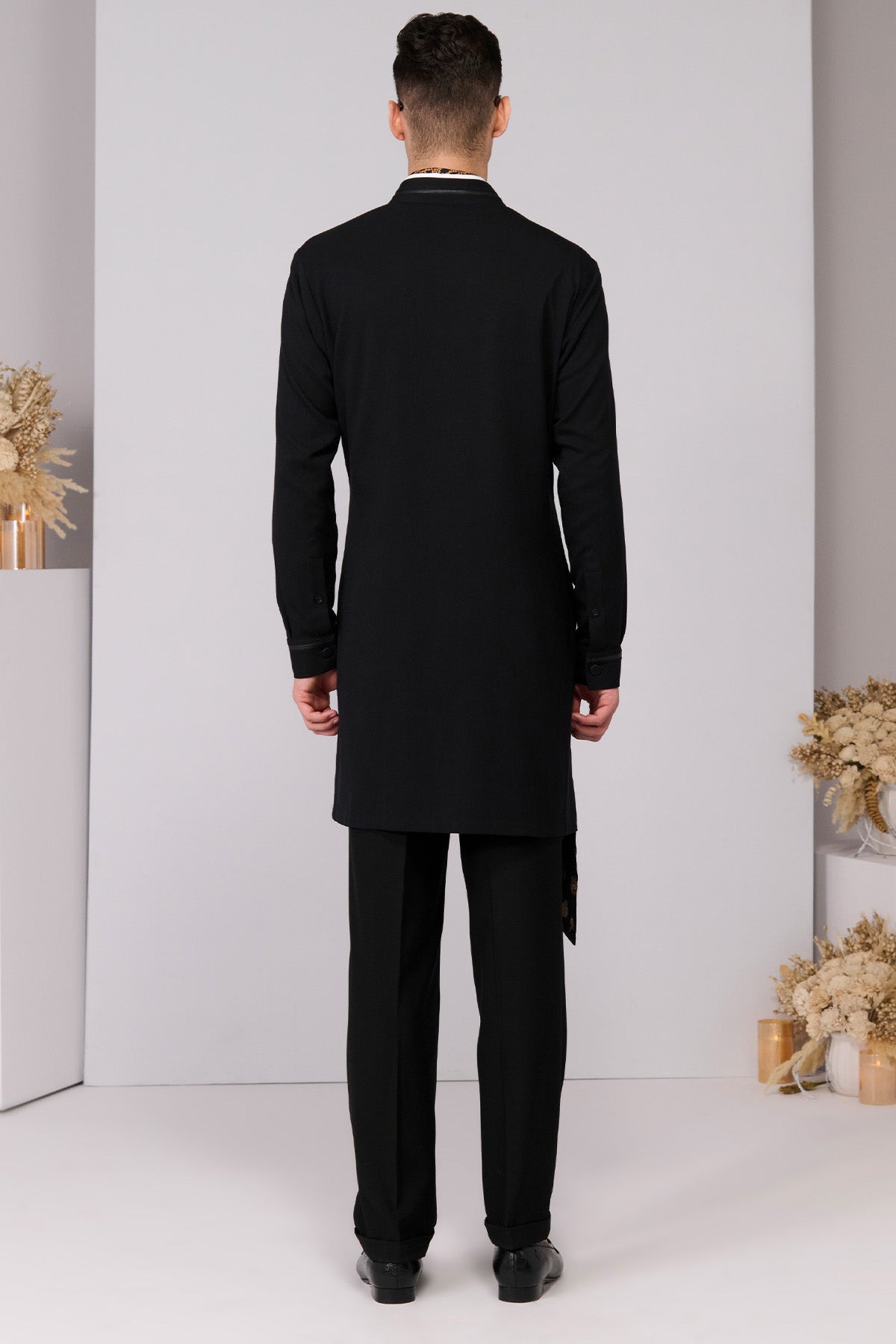 Shantanu & Nikhil Menswear Black Neo-Draped Kurta indian designer wear online shopping melange singapore 