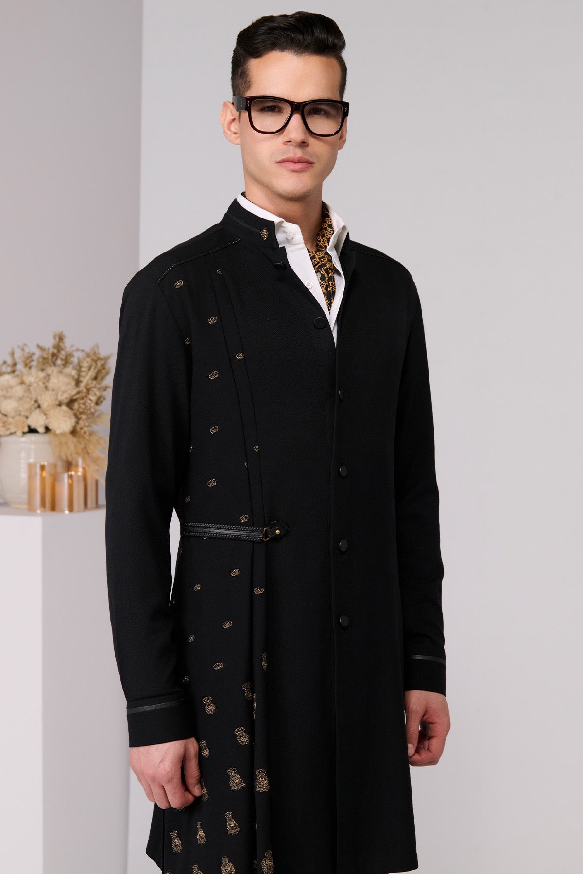 Shantanu & Nikhil Menswear Black Neo-Draped Kurta indian designer wear online shopping melange singapore 