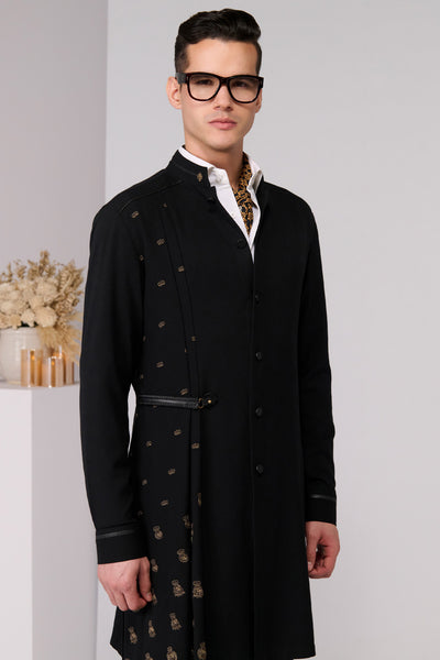 Shantanu & Nikhil Menswear Black Neo-Draped Kurta indian designer wear online shopping melange singapore 
