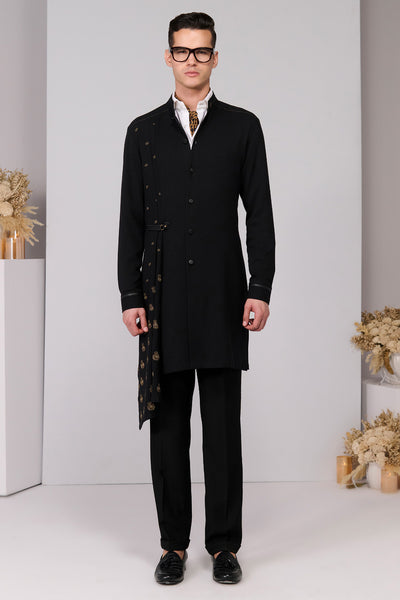 Shantanu & Nikhil Menswear Black Neo-Draped Kurta indian designer wear online shopping melange singapore 