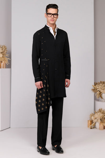 Shantanu & Nikhil Menswear Black Neo-Draped Kurta indian designer wear online shopping melange singapore 