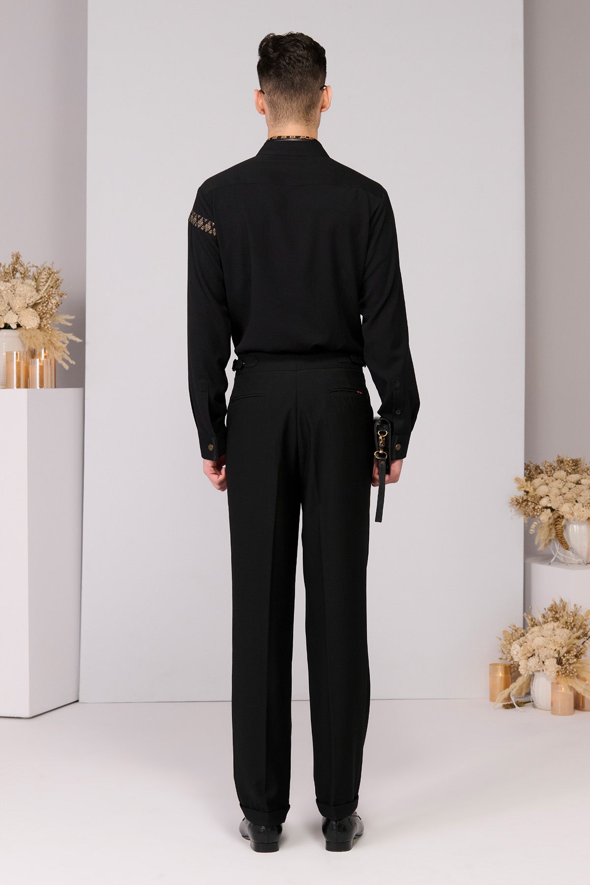 Shantanu & Nikhil Menswear Black Patch Pocket Shirt indian designer wear online shopping melange singapore