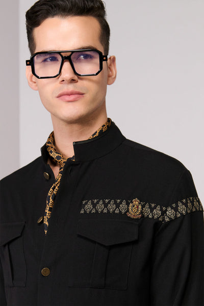Shantanu & Nikhil Menswear Black Patch Pocket Shirt indian designer wear online shopping melange singapore