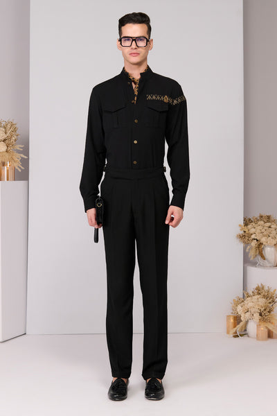 Shantanu & Nikhil Menswear Black Patch Pocket Shirt indian designer wear online shopping melange singapore