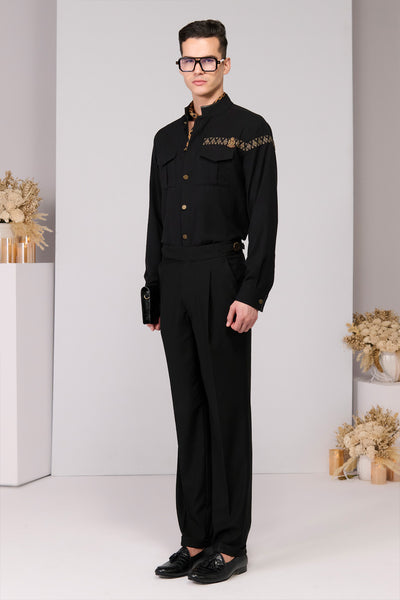 Shantanu & Nikhil Menswear Black Patch Pocket Shirt indian designer wear online shopping melange singapore