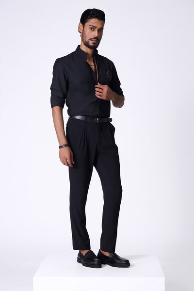 Shantanu & Nikhil Menswear Black Shirt With Leopard-Print Placket indian designer wear online shopping melange singapore
