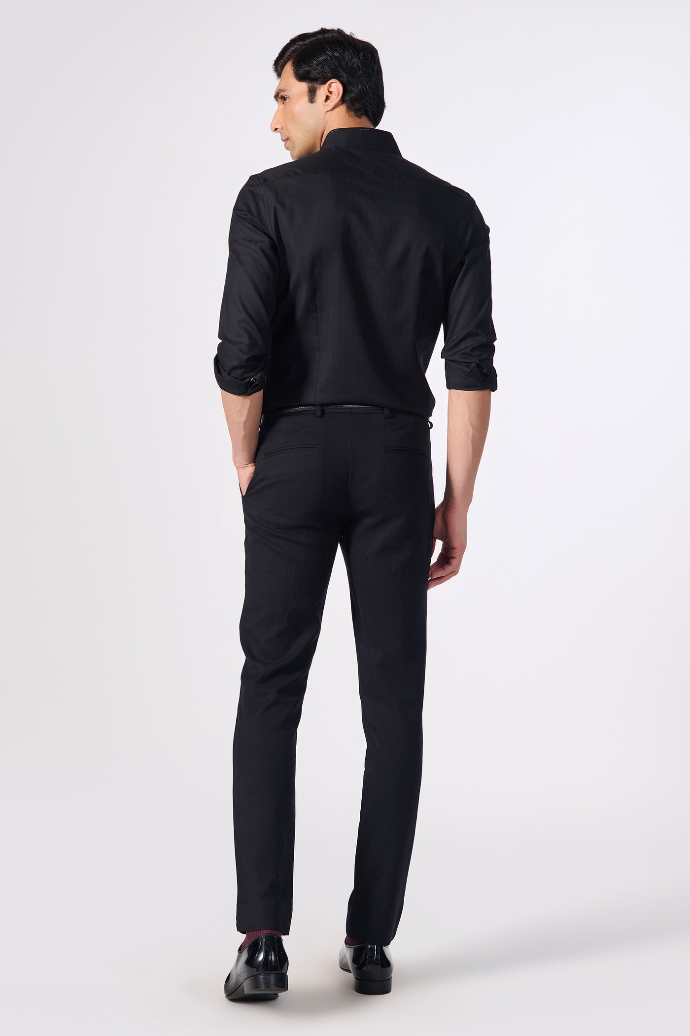 Shantanu & Nikhil Menswear Black Shirt with Vegan Leather Details indian designer wear online shopping melange singapore