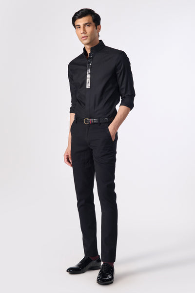 Shantanu & Nikhil Menswear Black Shirt with Vegan Leather Details indian designer wear online shopping melange singapore