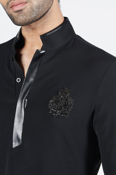 Shantanu & Nikhil Menswear Black Slim Fit Kurta indian designer wear online shopping melange singapore