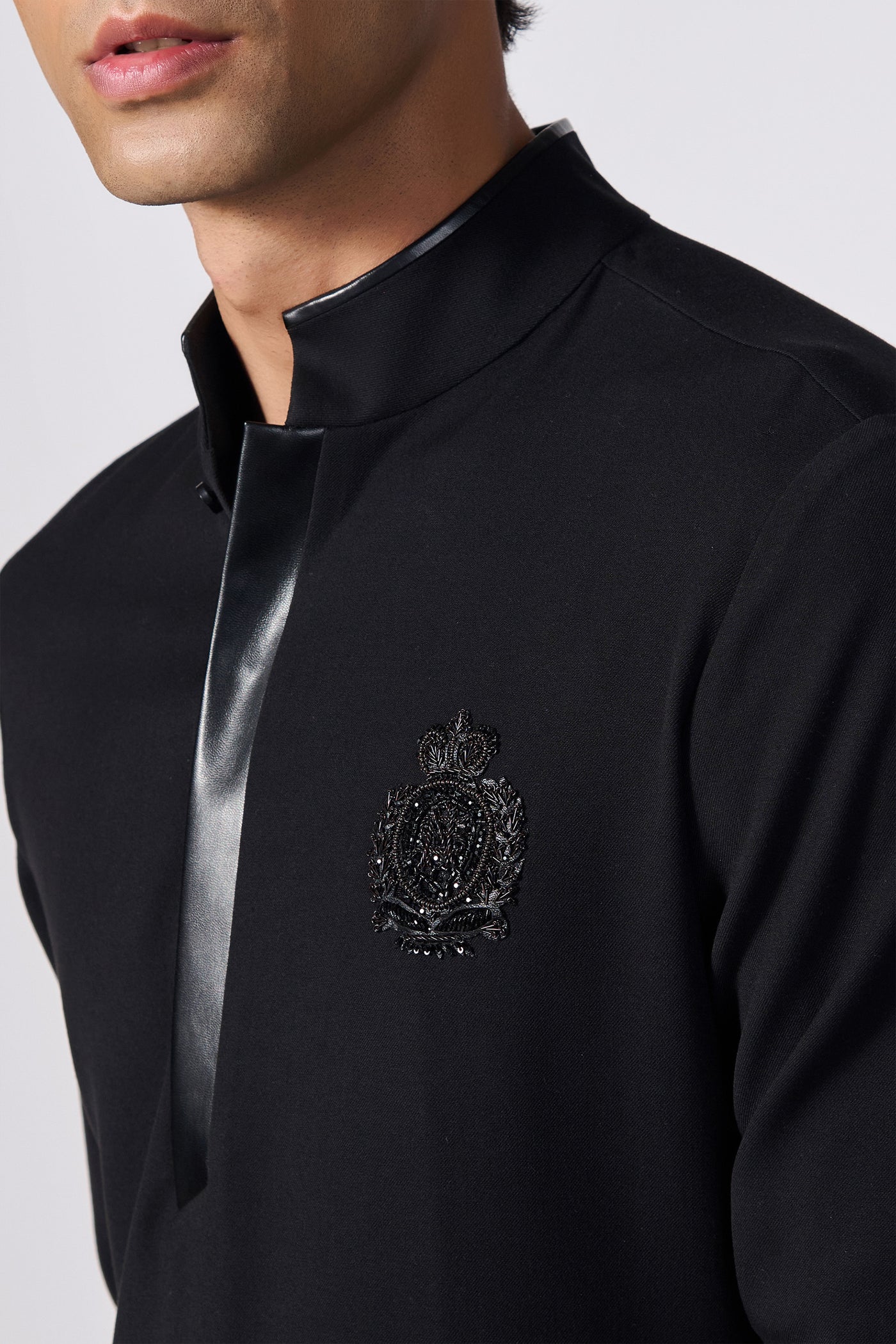 Shantanu & Nikhil Menswear Black Slim Fit Kurta indian designer wear online shopping melange singapore
