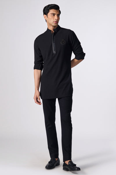 Shantanu & Nikhil Menswear Black Slim Fit Kurta indian designer wear online shopping melange singapore