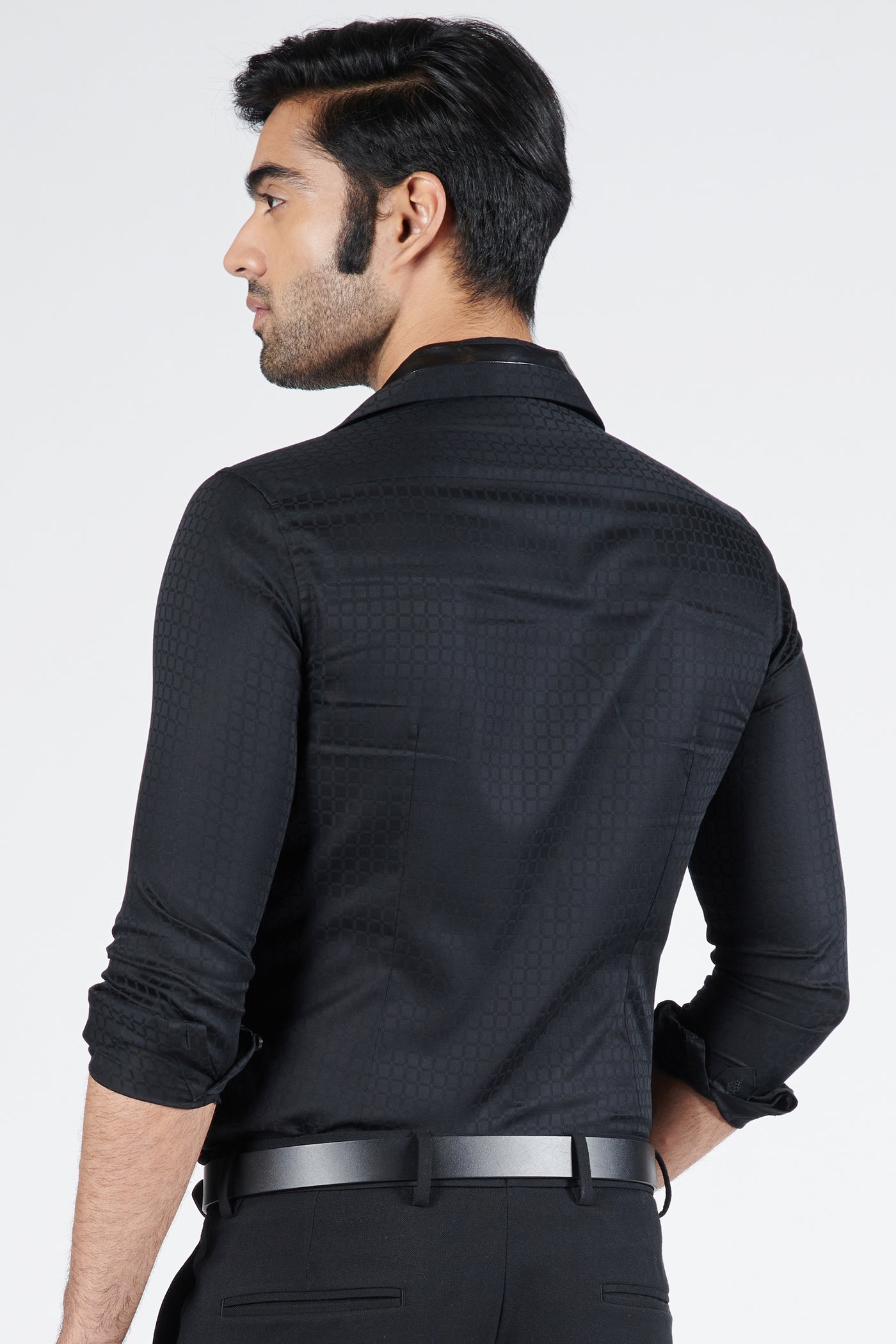 Shantanu & Nikhil Menswear Black Textured Shirt With Adamas indian designer wear online shopping melange singapore
