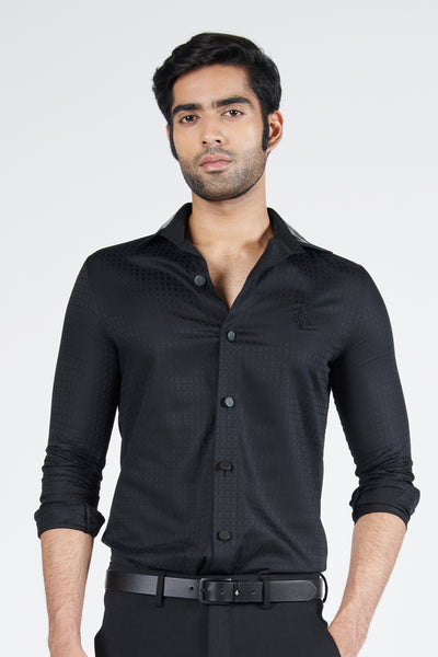Shantanu & Nikhil Menswear Black Textured Shirt with Adamas indian designer wear online shopping melange singapore