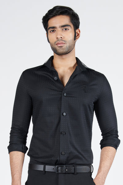 Shantanu & Nikhil Menswear Black Textured Shirt With Adamas indian designer wear online shopping melange singapore