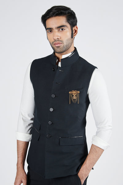 Shantanu & Nikhil Menswear Black Textured Waistcoat indian designer wear online shopping melange singapore