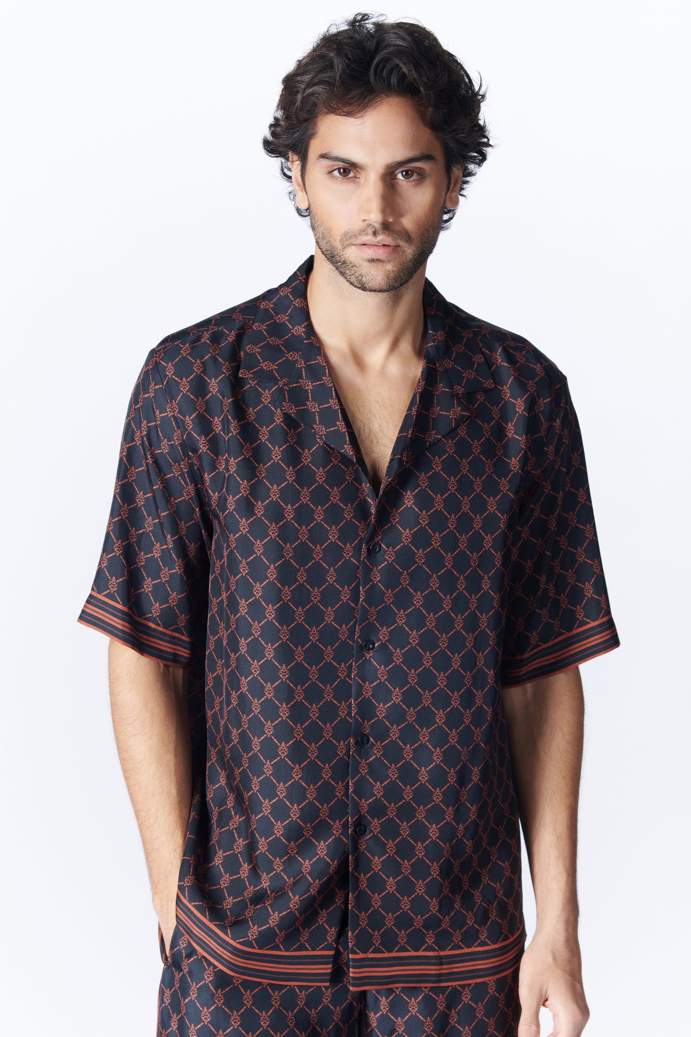 Shantanu & Nikhil Menswear Black Twill Silk Shirt indian designer wear online shopping melange singapore