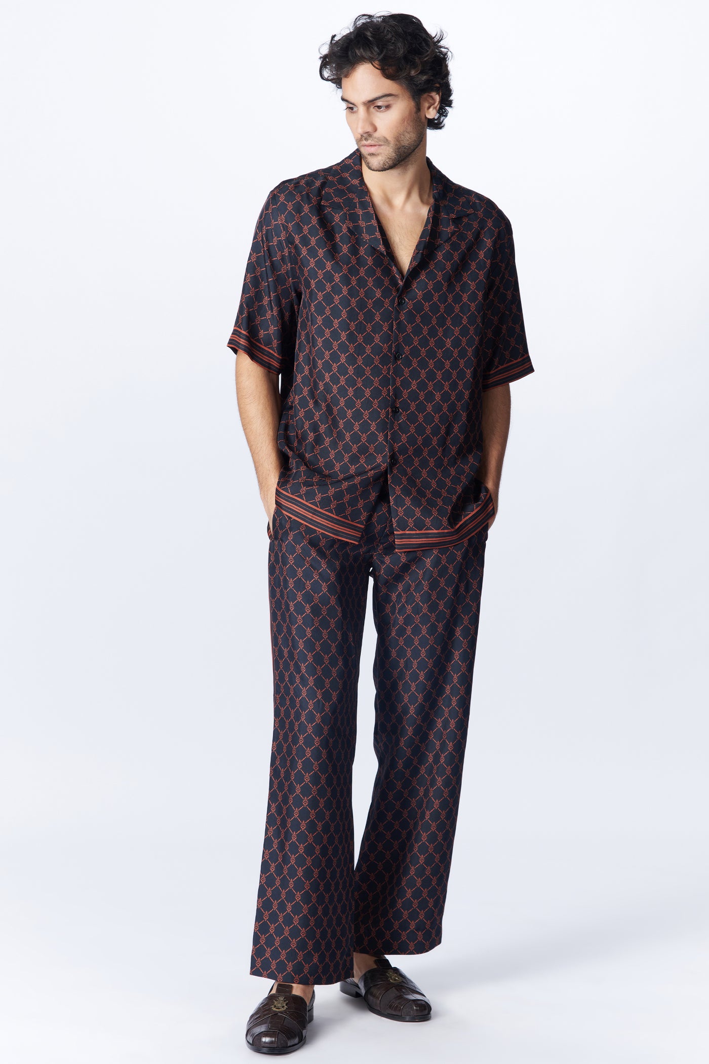 Shantanu & Nikhil Menswear Black Twill Silk Shirt indian designer wear online shopping melange singapore