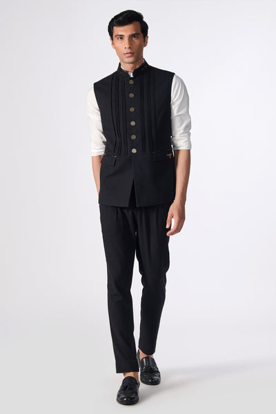 Shantanu & Nikhil Menswear Black Waistcoat with Metallic Buttons indian designer wear online shopping melange singapore