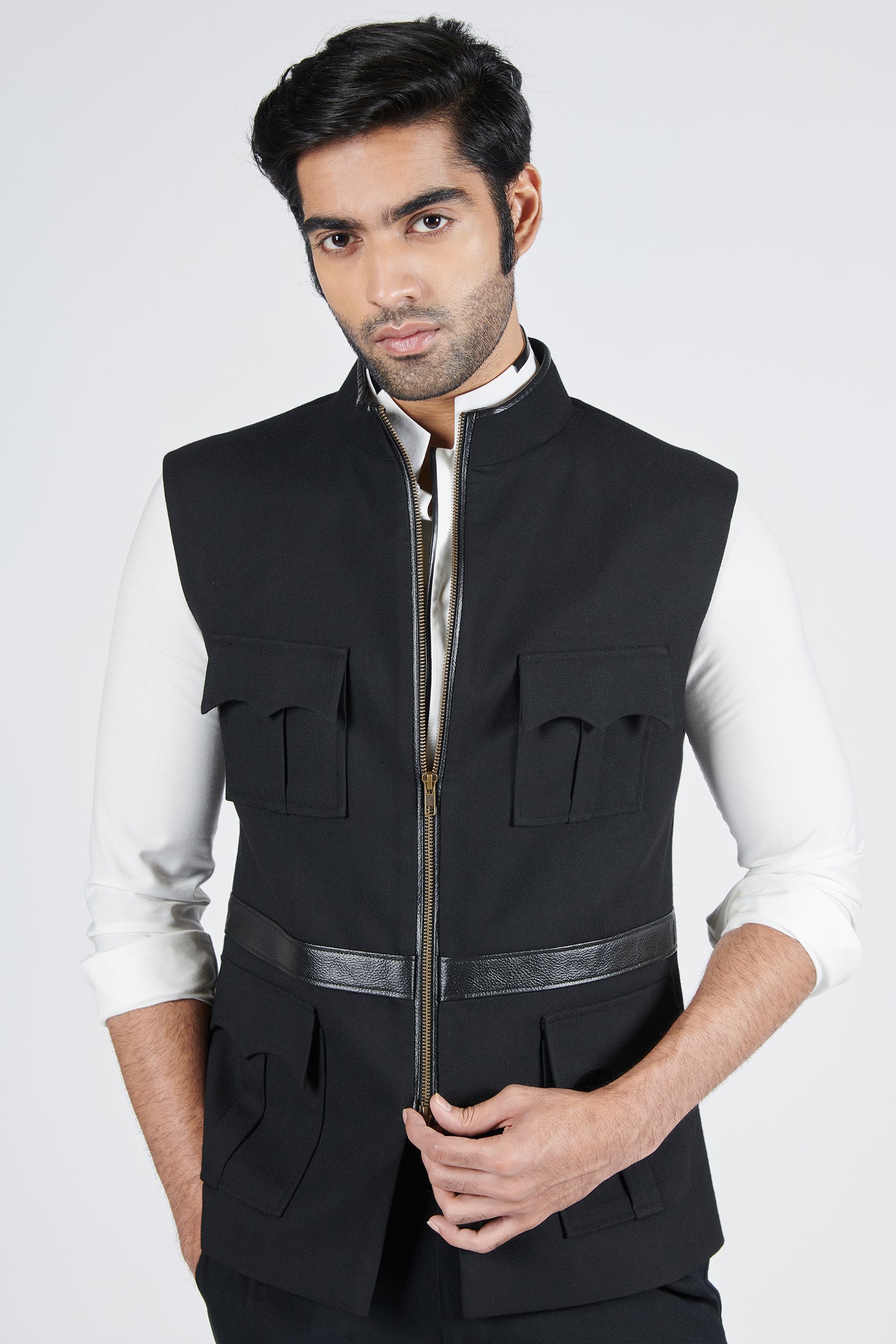 Shantanu & Nikhil Menswear Black Waistcoat with Zipper indian designer wear online shopping melange singapore