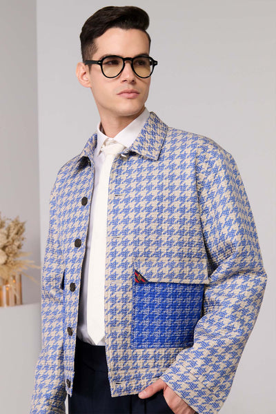 Shantanu & Nikhil Menswear Blue Houndstooth Layering indian designer wear online shopping melange singapore 