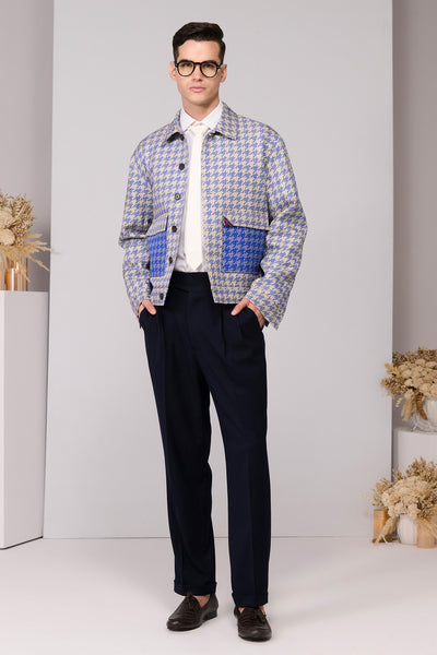 Shantanu & Nikhil Menswear Blue Houndstooth Layering indian designer wear online shopping melange singapore 