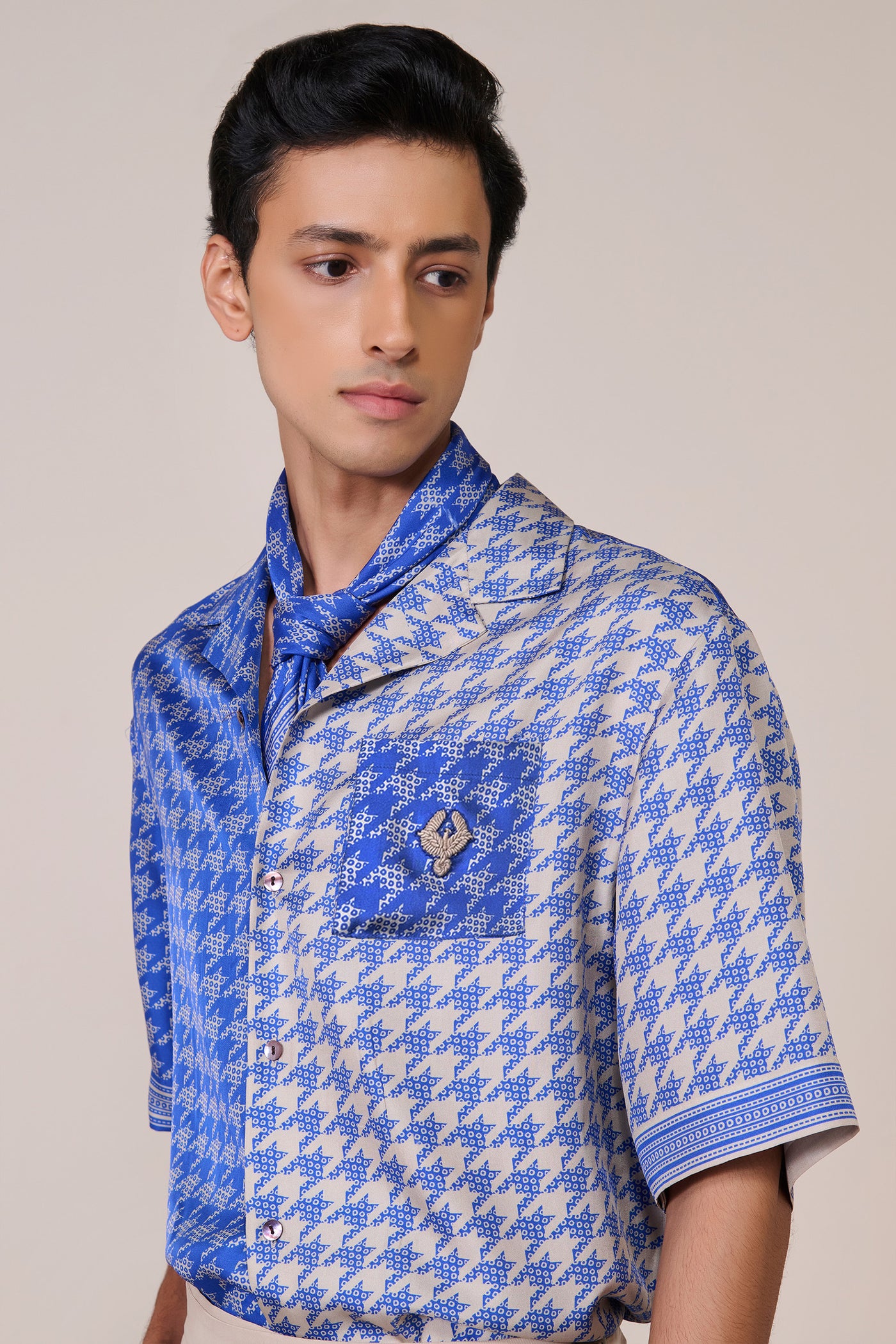 Shantanu & Nikhil Menswear Blue Houndstooth Printed Shirt indian designer wear online shopping melange singapore