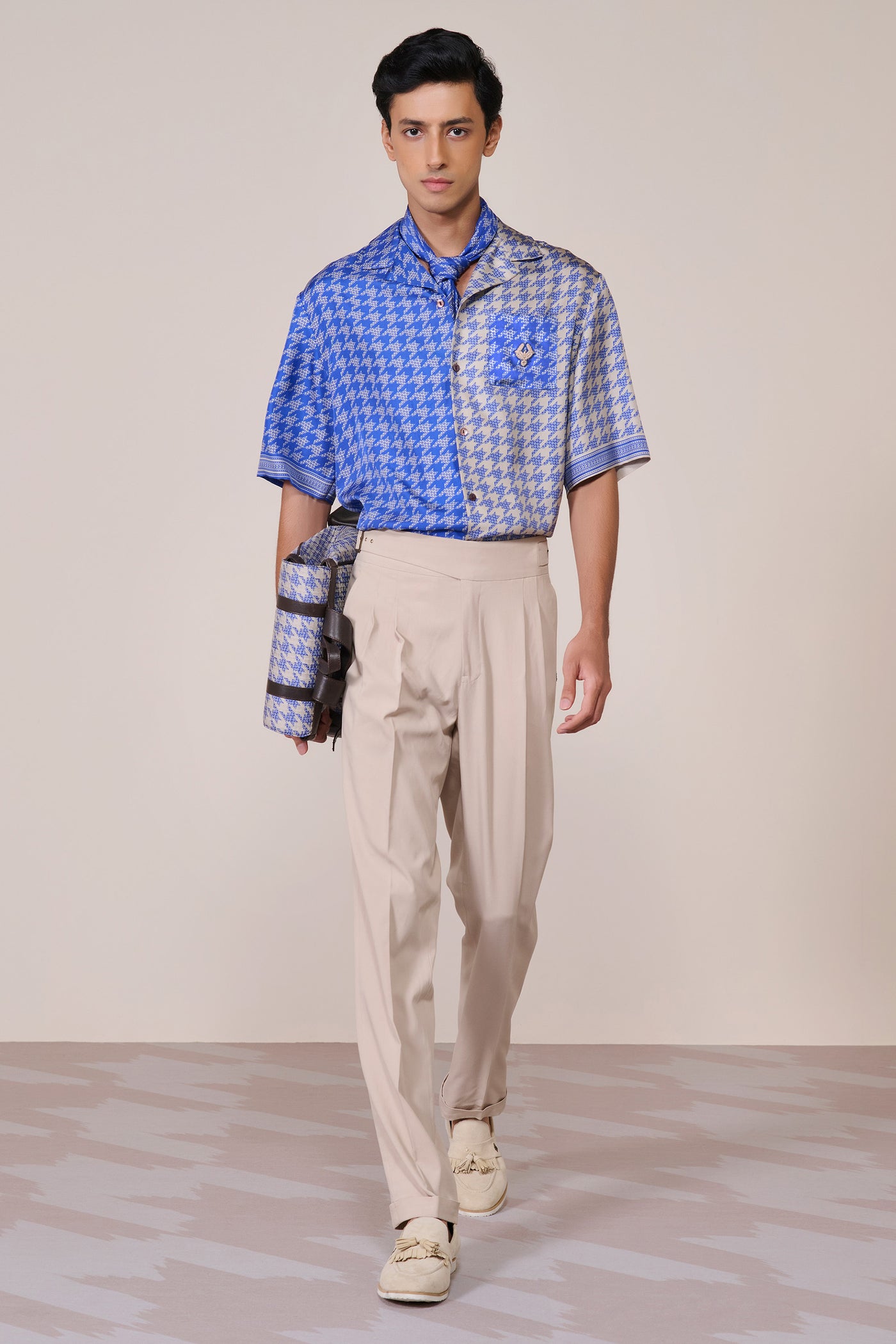 Shantanu & Nikhil Menswear Blue Houndstooth Printed Shirt indian designer wear online shopping melange singapore