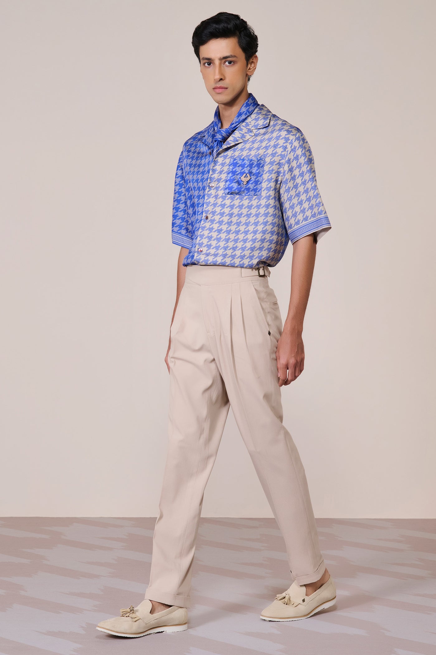 Shantanu & Nikhil Menswear Blue Houndstooth Printed Shirt indian designer wear online shopping melange singapore