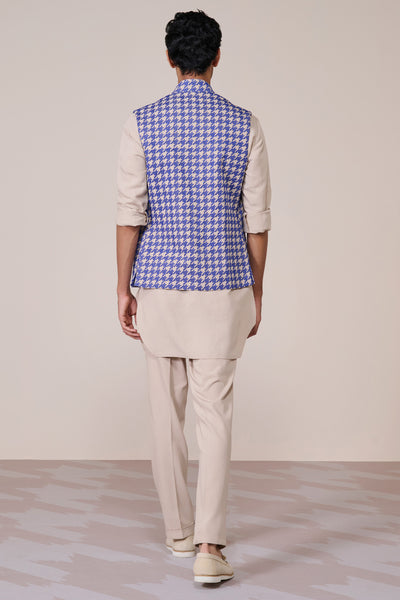 Shantanu & Nikhil Menswear Blue Houndstooth Printed Waistcoat indian designer wear online shopping melange singapore