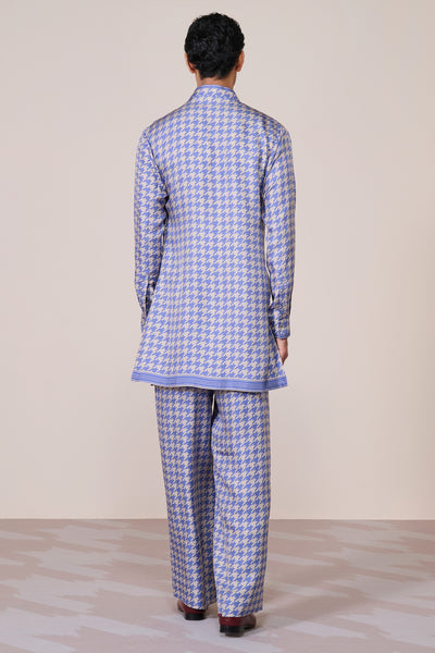 Shantanu & Nikhil Menswear Blue Houndstooth Silk Twill Kurta indian designer wear online shopping melange singapore