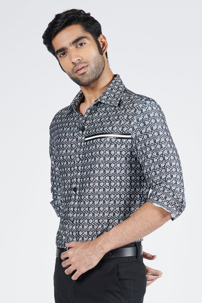 Shantanu & Nikhil Menswear Braid Printed Shirt indian designer wear online shopping melange singapore