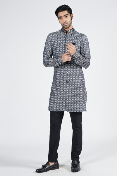 Shantanu & Nikhil Menswear Braid Printed Slim fit Kurta indian designer wear online shopping melange singapore