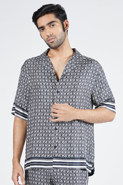 Shantanu & Nikhil Menswear Braid Printed Twill Silk Shirt indian designer wear online shopping melange singapore
