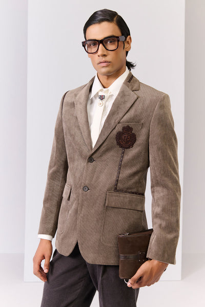 Shantanu & Nikhil Menswear Brown Corduroy Jacket indian designer wear online shopping melange singapore 