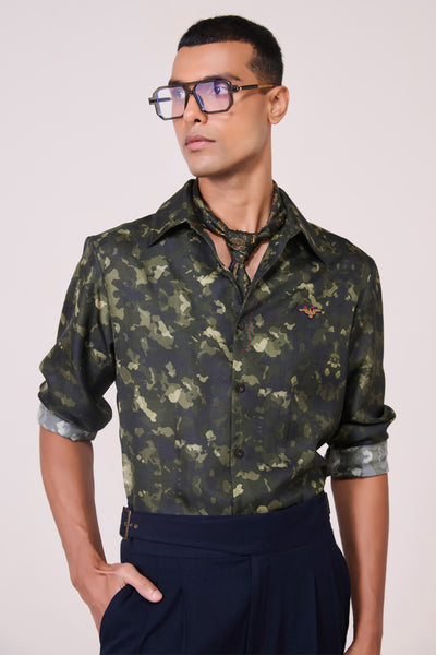 Shantanu & Nikhil Menswear Camo Silk Twill Shirt indian designer wear online shopping melange singapore