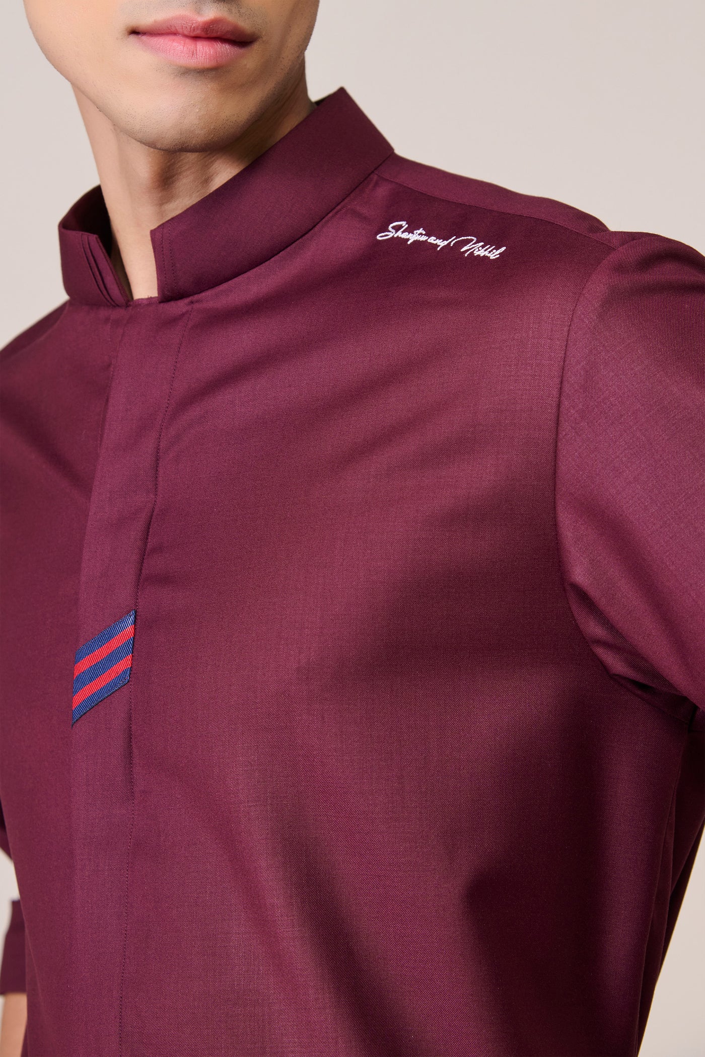 Shantanu & Nikhil Menswear Cherry Band Collar Shirt indian designer wear online shopping melange singapore