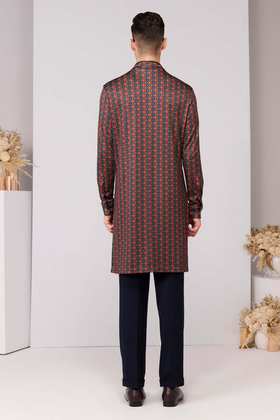 Shantanu & Nikhil Menswear Cherry Crepe Jersey Adamas Printed Kurta indian designer wear online shopping melange singapore 