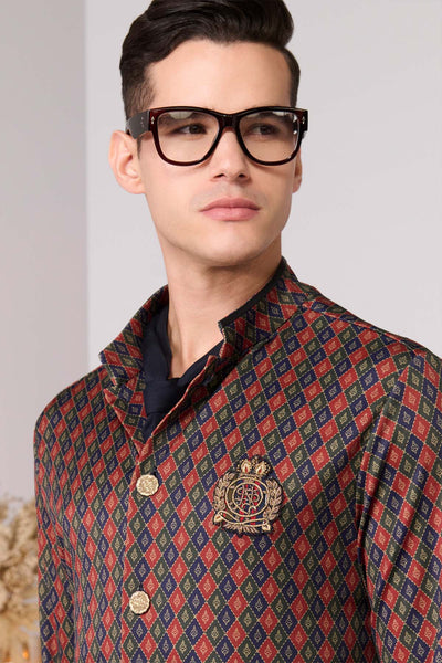 Shantanu & Nikhil Menswear Cherry Crepe Jersey Adamas Printed Kurta indian designer wear online shopping melange singapore 