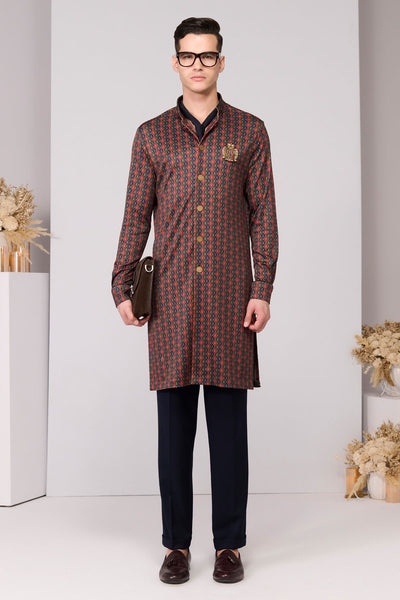 Shantanu & Nikhil Menswear Cherry Crepe Jersey Adamas Printed Kurta indian designer wear online shopping melange singapore 