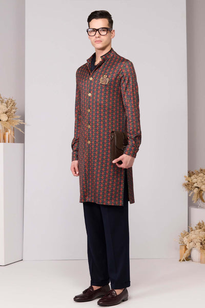 Shantanu & Nikhil Menswear Cherry Crepe Jersey Adamas Printed Kurta indian designer wear online shopping melange singapore 