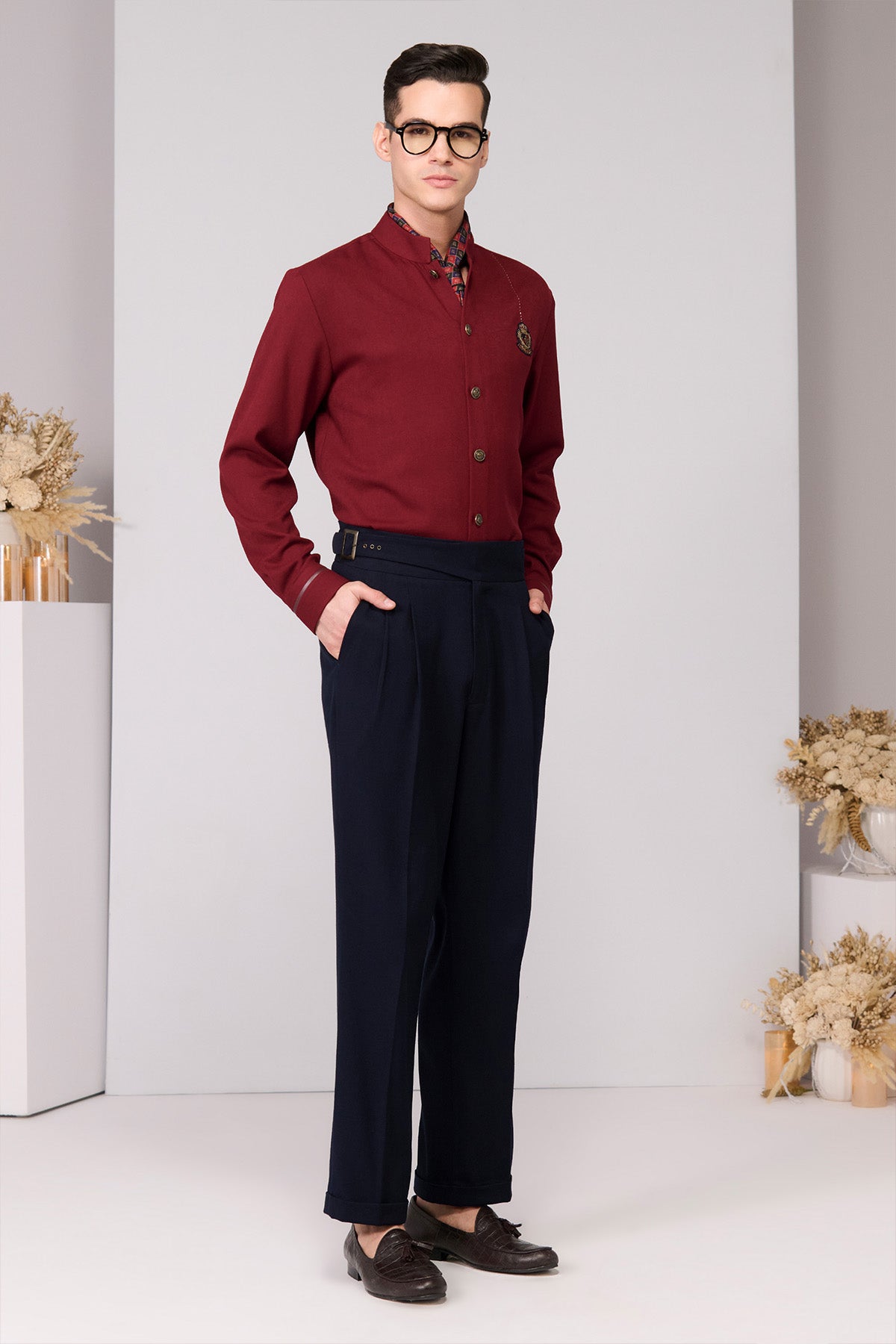 Shantanu & Nikhil Menswear Cherry Crested Shirt indian designer wear online shopping melange singapore 
