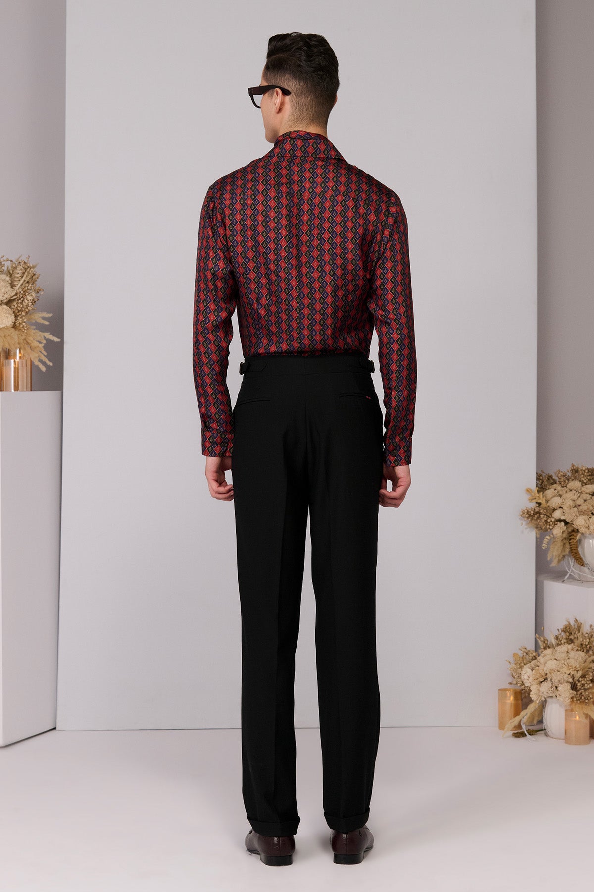 Shantanu & Nikhil Menswear Cherry Silk Twill Adamas Printed Shirt indian designer wear online shopping melange singapore
