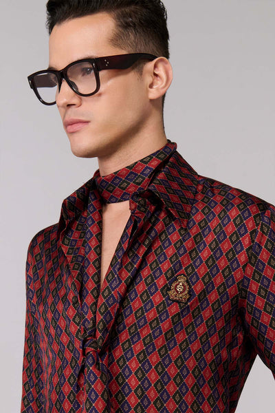 Shantanu & Nikhil Menswear Cherry Silk Twill Adamas Printed Shirt indian designer wear online shopping melange singapore