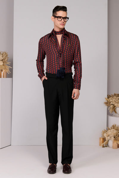 Shantanu & Nikhil Menswear Cherry Silk Twill Adamas Printed Shirt indian designer wear online shopping melange singapore